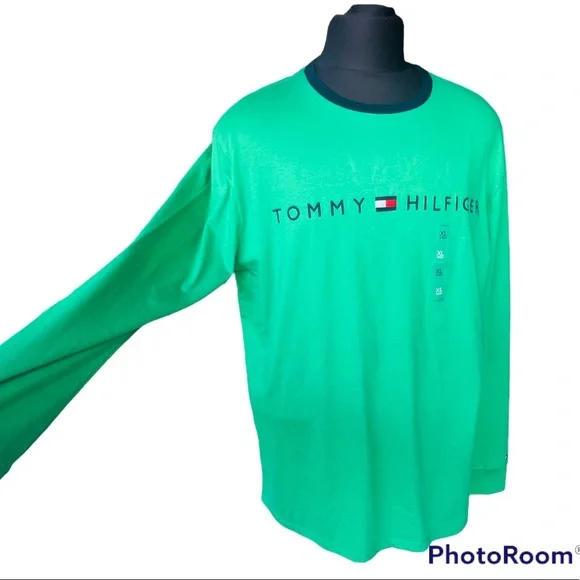 Tommy Hilfiger Men's Long Sleeve Logo T Shirt Green - Picture 3 of 6